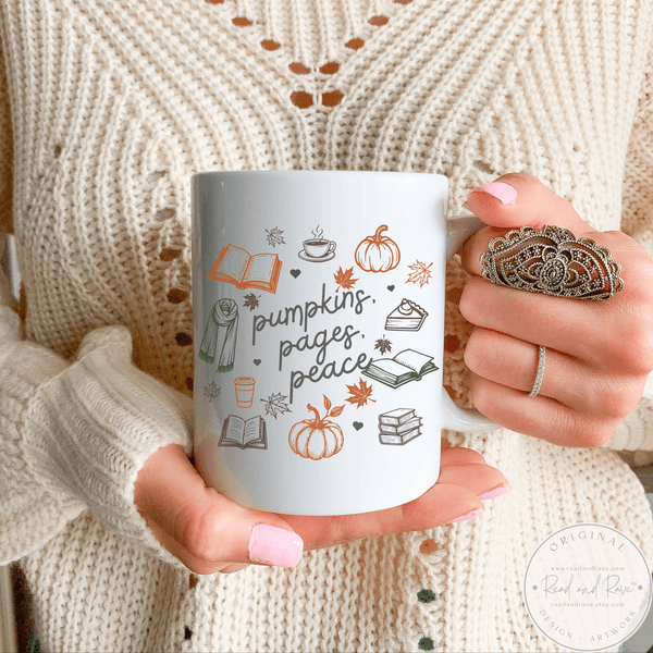 Pumpkins Pages Peace Fall Book Lover Mug