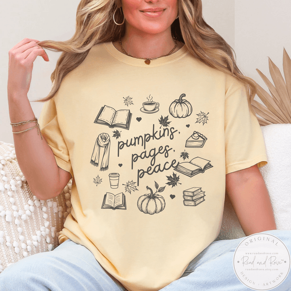 Pumpkins Pages Peace Fall Book Lover Shirt