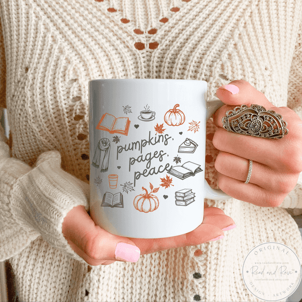 Pumpkins Pages Peace Fall Book Lover Mug