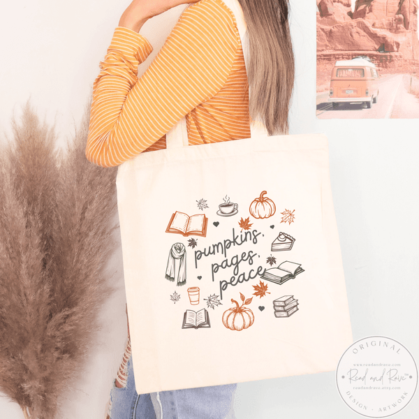 Pumpkins Pages Peace Fall Book Lover Tote Bag