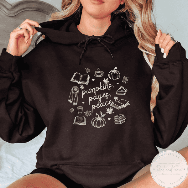 Pumpkins Pages Peace Fall Book Lover Hoodie
