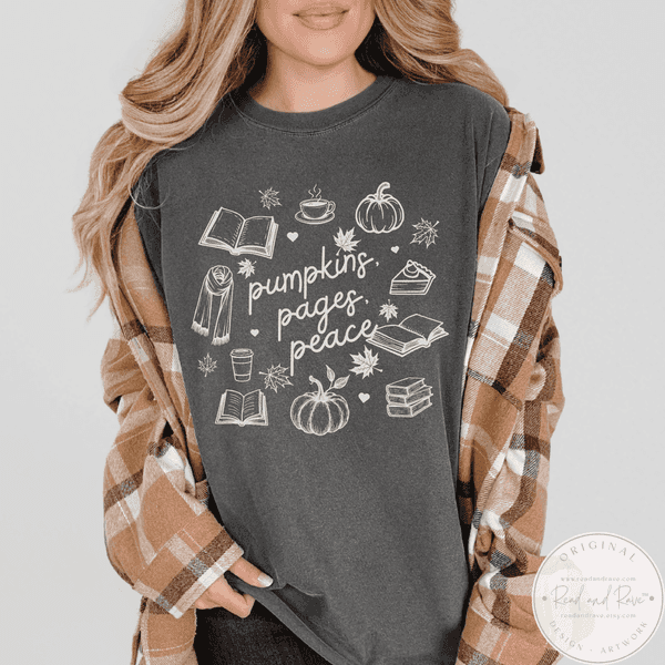 Pumpkins Pages Peace Fall Book Lover Shirt
