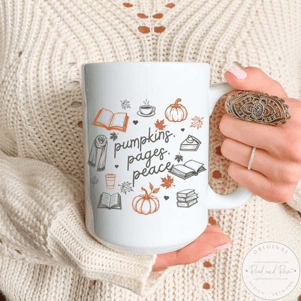 Pumpkins Pages Peace Fall Book Lover Mug