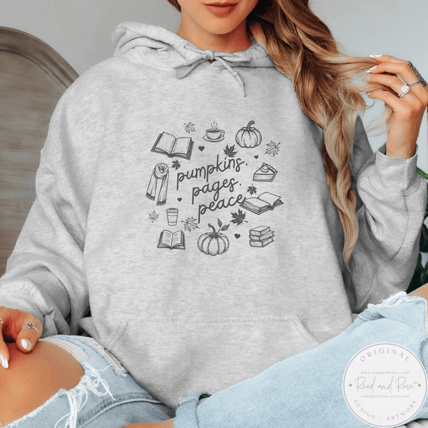 Pumpkins Pages Peace Fall Book Lover Hoodie